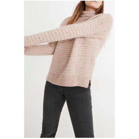 Madewell Belmont Donegal Mock Neck Sweater XS Mauve Tan Wool Blend Rib Knit - Picture 1 of 9